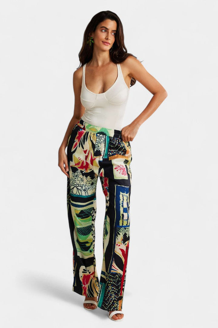 Rosa™ - Pantalones Rectos de Cintura Alta con Estampado Floral